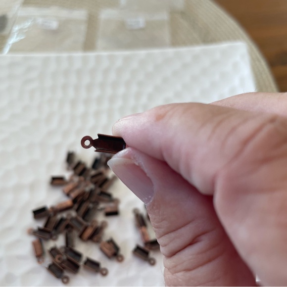 45 Fold Over Cord End Findings in Antique Copper Tone for Jewelry Craft Making - Picture 4 of 6